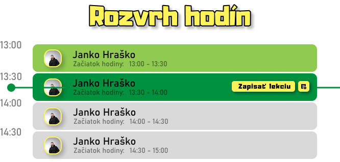 Ukážka rozvrhu hodín